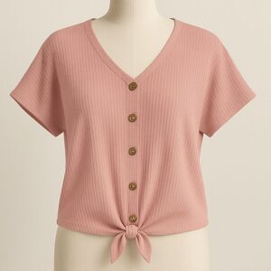 Double Zero Waffle Knit Button Front Tie Hem Top Size Large Excellent Condition